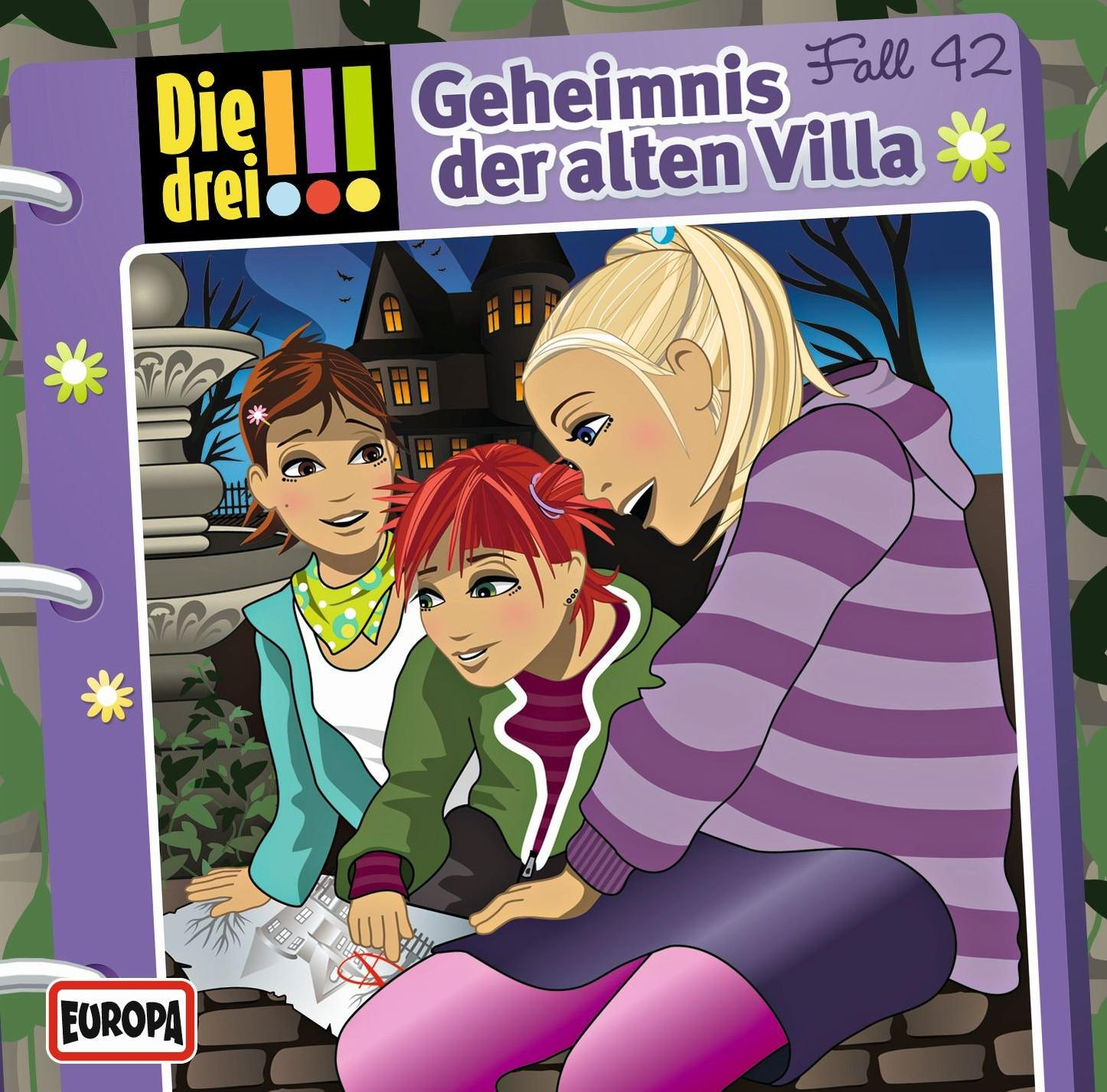 Cover eines Kinderbuchs. Drei Mädchen betrachten eine Karte vor einem Haus.
