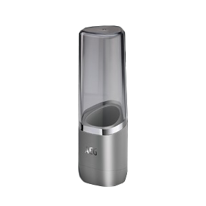 Tall, clear and silver cylindrical object, possibly a water dispenser.