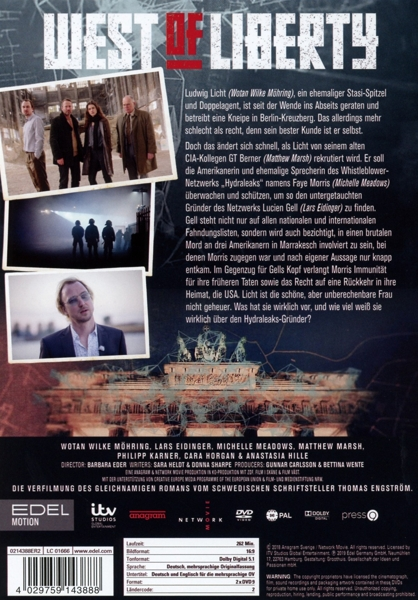 DVD-Hüllenrückseite mit Filmtitel, Schauspielern und Text auf Deutsch.
