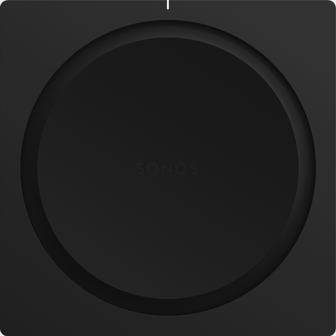 Fekete vezeték nélküli töltőpad Sonos logóval.