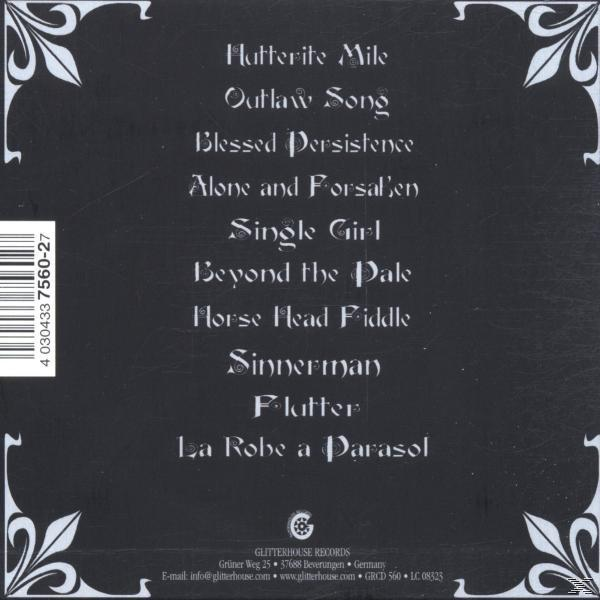 Albumrückseite mit Songtiteln und Copyright-Informationen. Verziert mit dekorativen Elementen.
