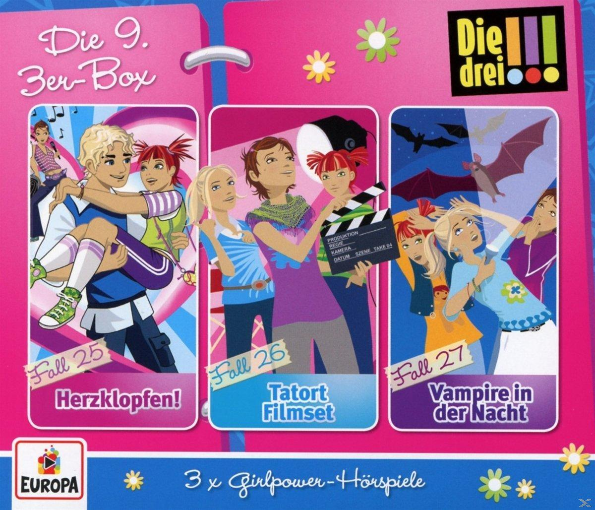 Comic-Cover mit drei Panels: Verliebt, Filmen eines Krimi-Sets und Vampir bei Nacht.