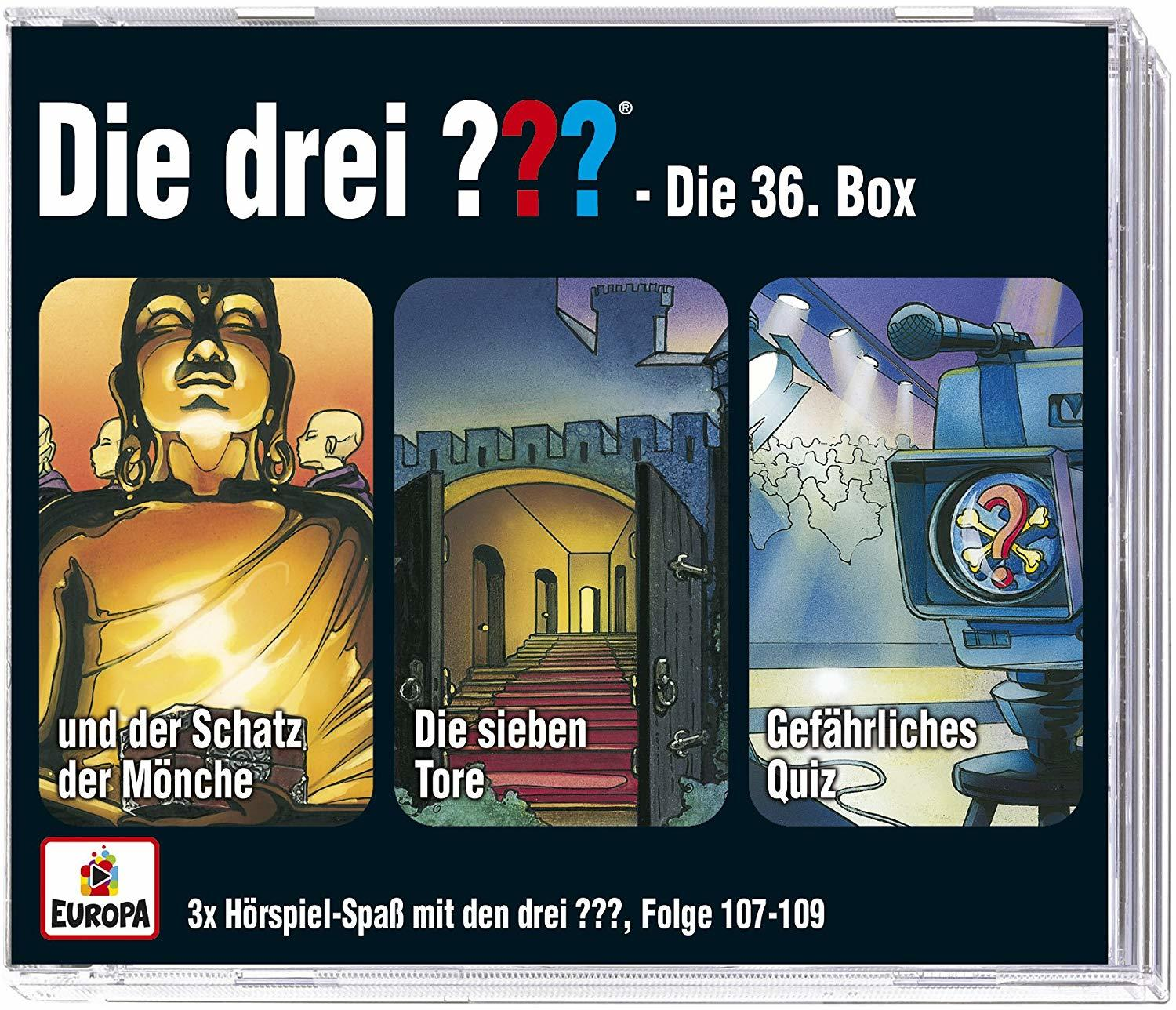 Eine CD-Box-Set mit drei Buchcovern, Text auf Deutsch und einem Logo in der linken unteren Ecke.