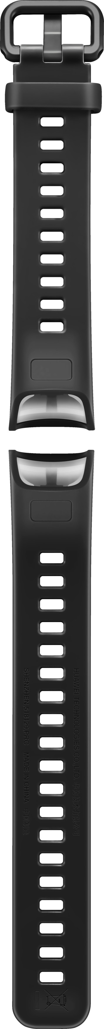 Schwarzes Uhrenarmband mit mehreren Löchern und einer Schnalle.