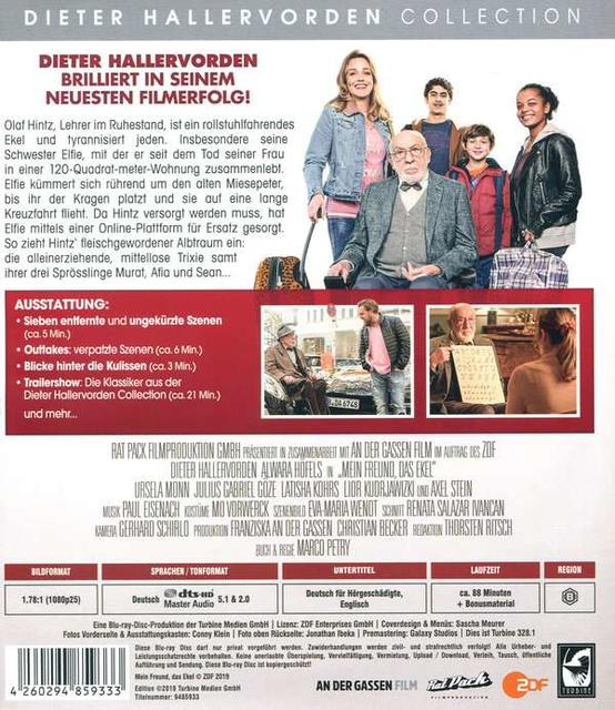Rückseite einer DVD. Zeigt Darsteller, Text auf Deutsch und ein Foto der Filmszene.