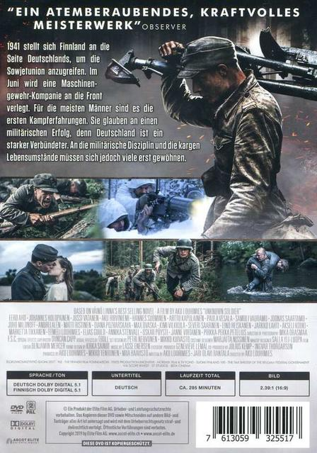 Die Rückseite einer DVD-Hülle für den Film 'Winterkrieg' mit einem Bild von Soldaten und Text.