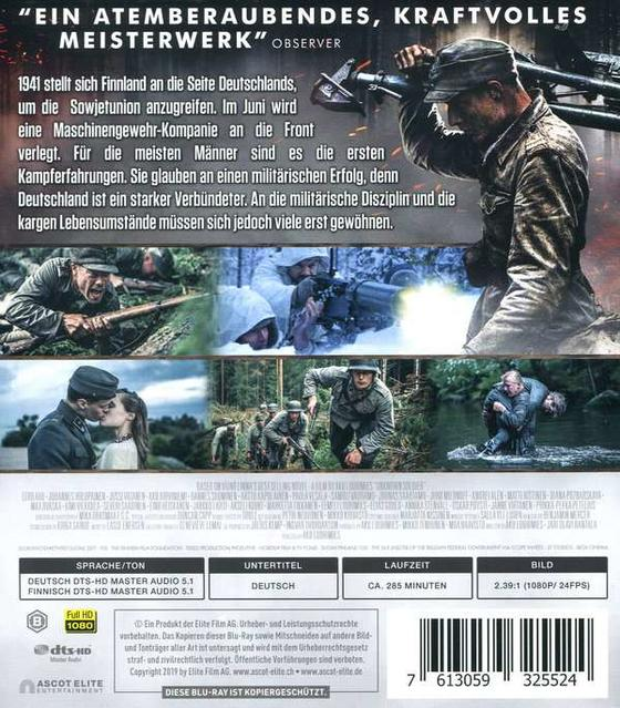 Eine Film-DVD-Hülle mit Soldaten in einem Wald und am Strand.