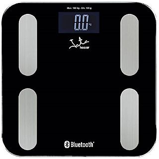 Báscula de baño - Jata 593, Bluetooth, Peso máximo 180 kg, Precisión 100 g, App OkOk, 8 funciones, Negro