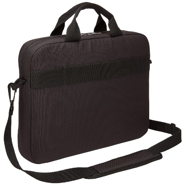 Bolsa negra para portátil con asa, correa para el hombro y logotipo Case Logic.