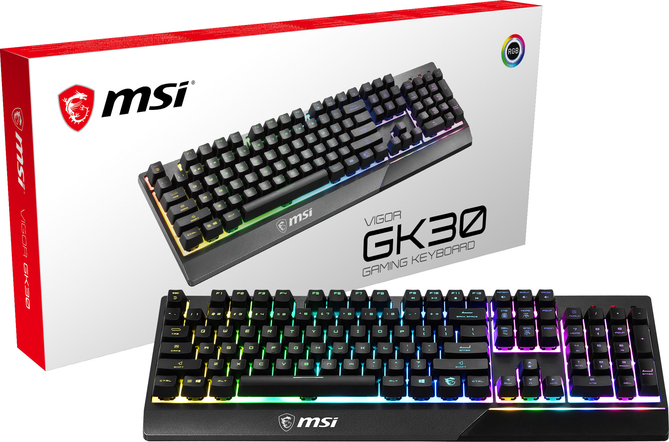 MSI Gaming (kabelgebunden, GK30 RGB) Tastatur schwarz, DE Switch, Vigor QWERTZ Plunger Layout,