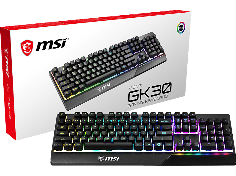 MSI Vigor GK30 DE Gaming Tastatur (kabelgebunden, Plunger Switch, QWERTZ Layout, schwarz, RGB)