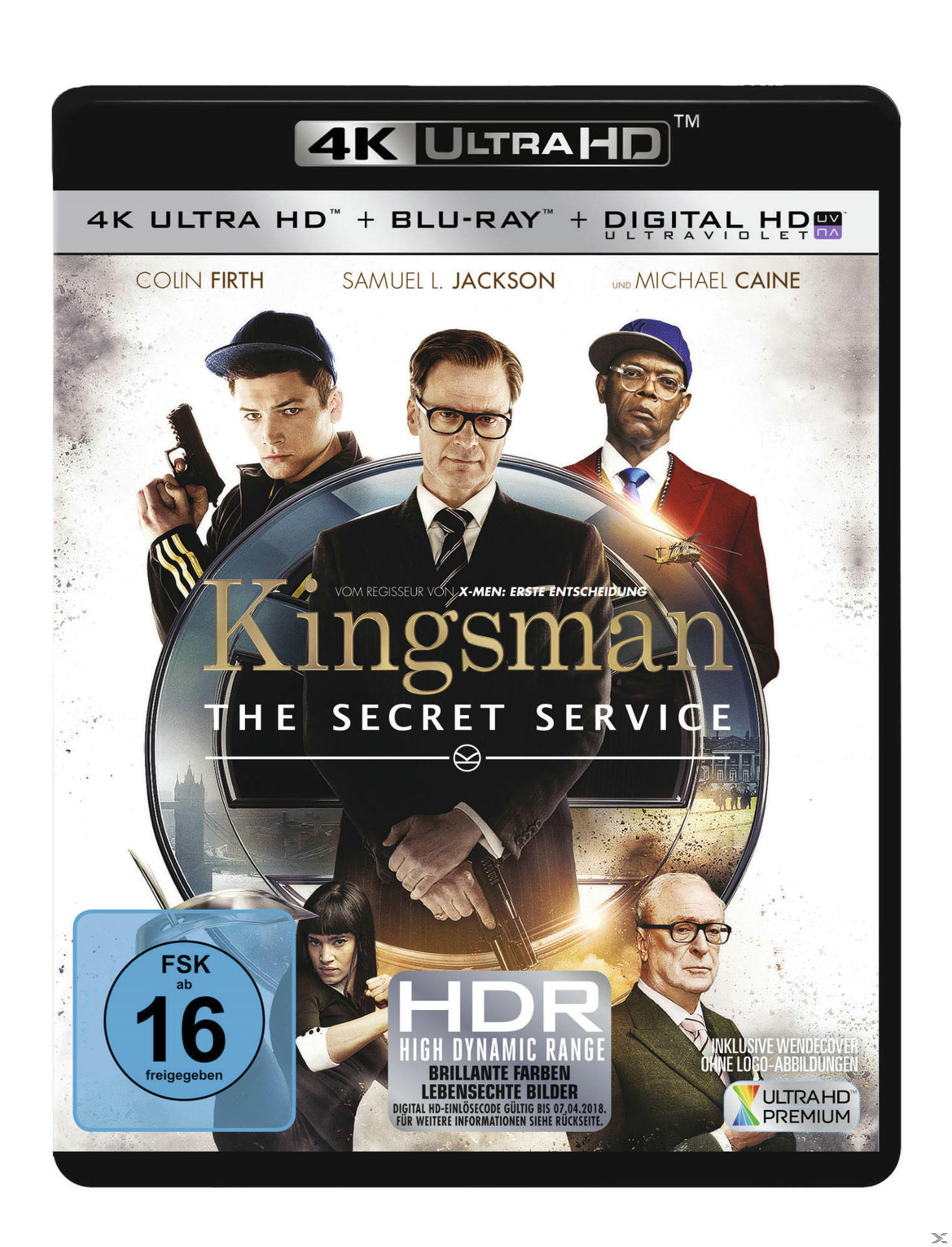 Filmcover für 'Kingsman: The Secret Service' mit Schauspielern und einem Logo.
