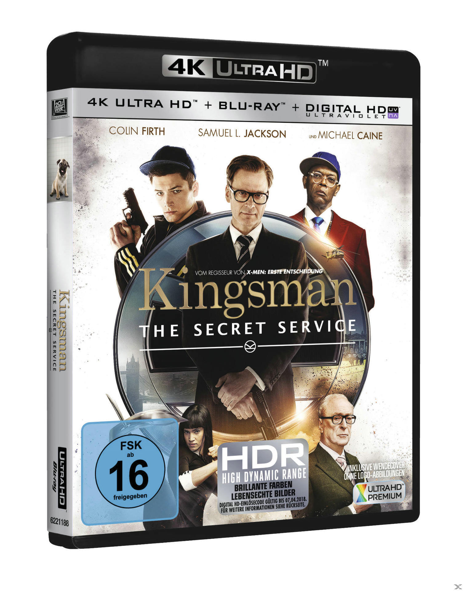 Kingsman-Filmhülle. Schauspieler auf dem Cover, Text und Logo sichtbar.