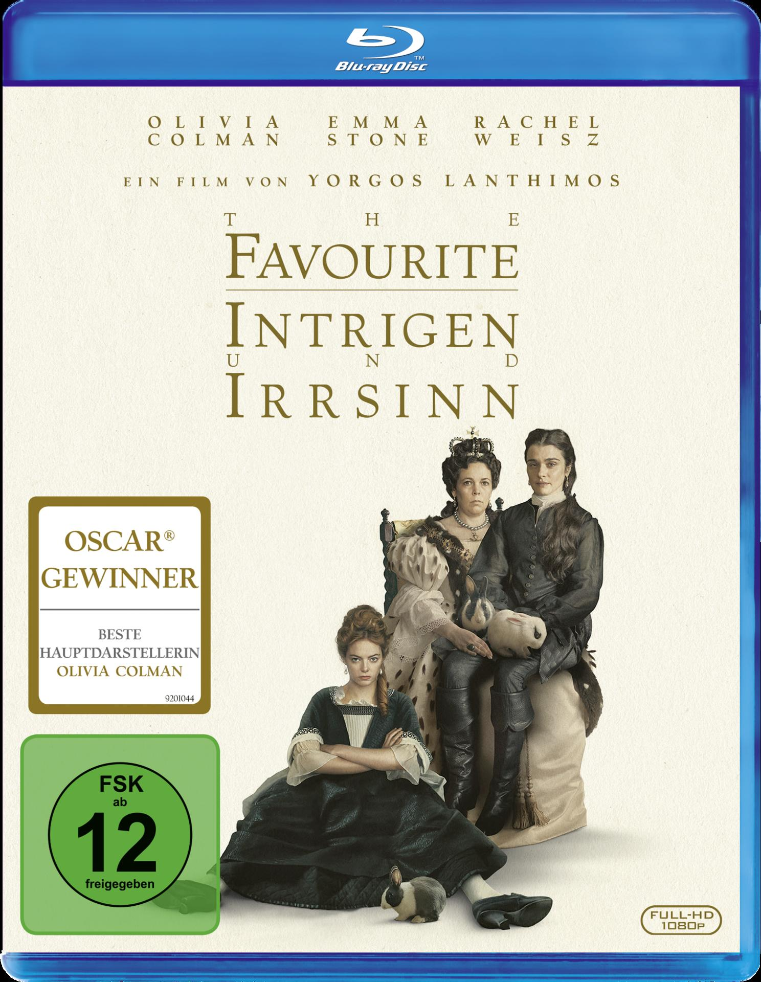 DVD-Cover: Frauen und Titel 'The Favourite'. Blu-ray Disc.