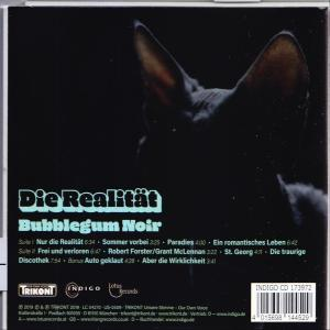 CD-Rückseite mit Titelliste, schwarzem Hintergrund und Silhouette eines Hundes.