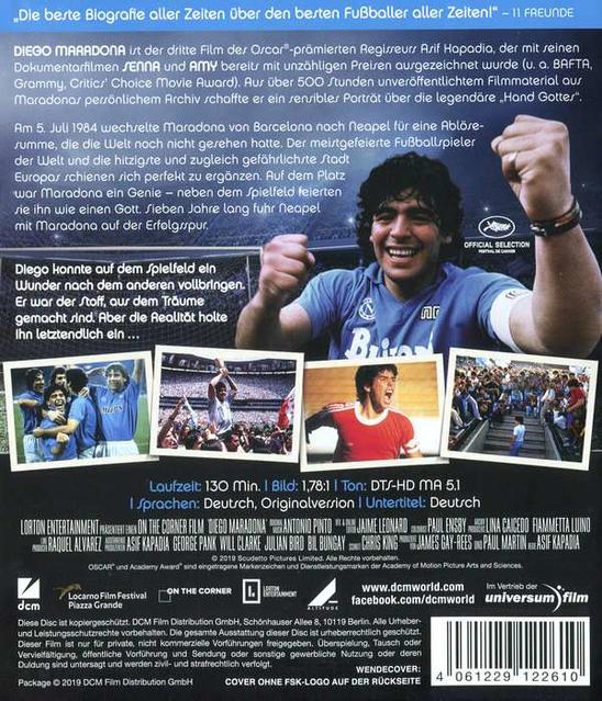 DVD-Hülle mit Diego Maradona Bild und Text.