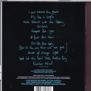 Schwarzer Album-Rückumschlag mit handgeschriebenen Songtiteln in Blau. Text enthält 'Fly Like an Eagle' und 'Restless Mind'.