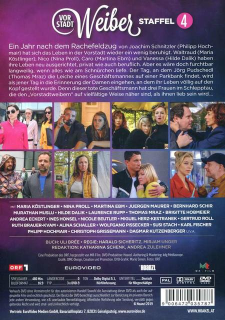 DVD-Cover mit Cast-Fotos. Titel: Vorstadtweiber, Staffel 4. Text in Deutsch.