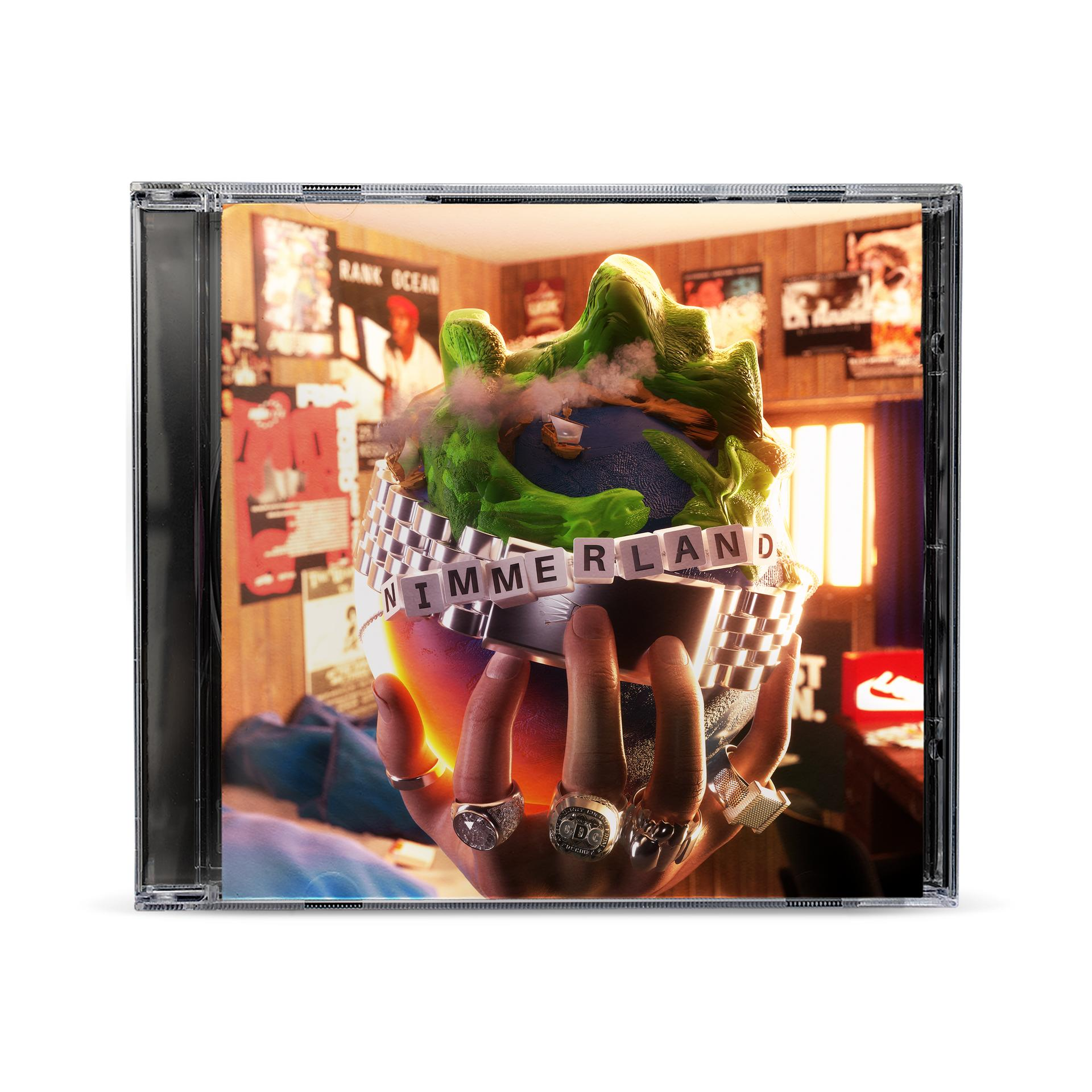 CD-Hülle mit Albumcover. Eine Hand, die einen Globus mit Kette und Ringen hält.