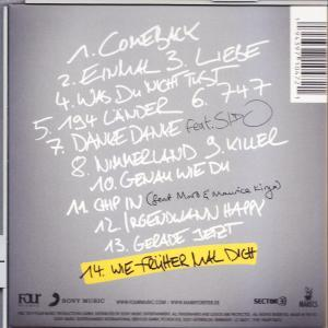 Rückseite einer CD mit Titelliste und Credits.