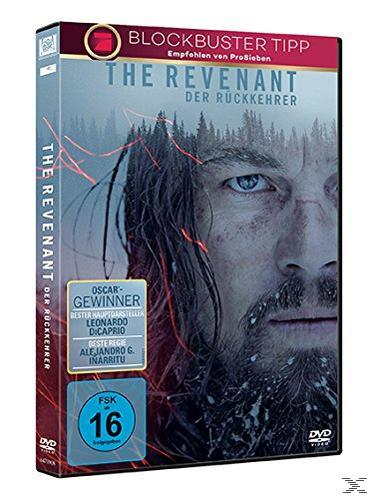 DVD-Cover von The Revenant. Leonardo DiCaprios Gesicht ist im Zentrum. Verschneiter, dunkler Hintergrund.