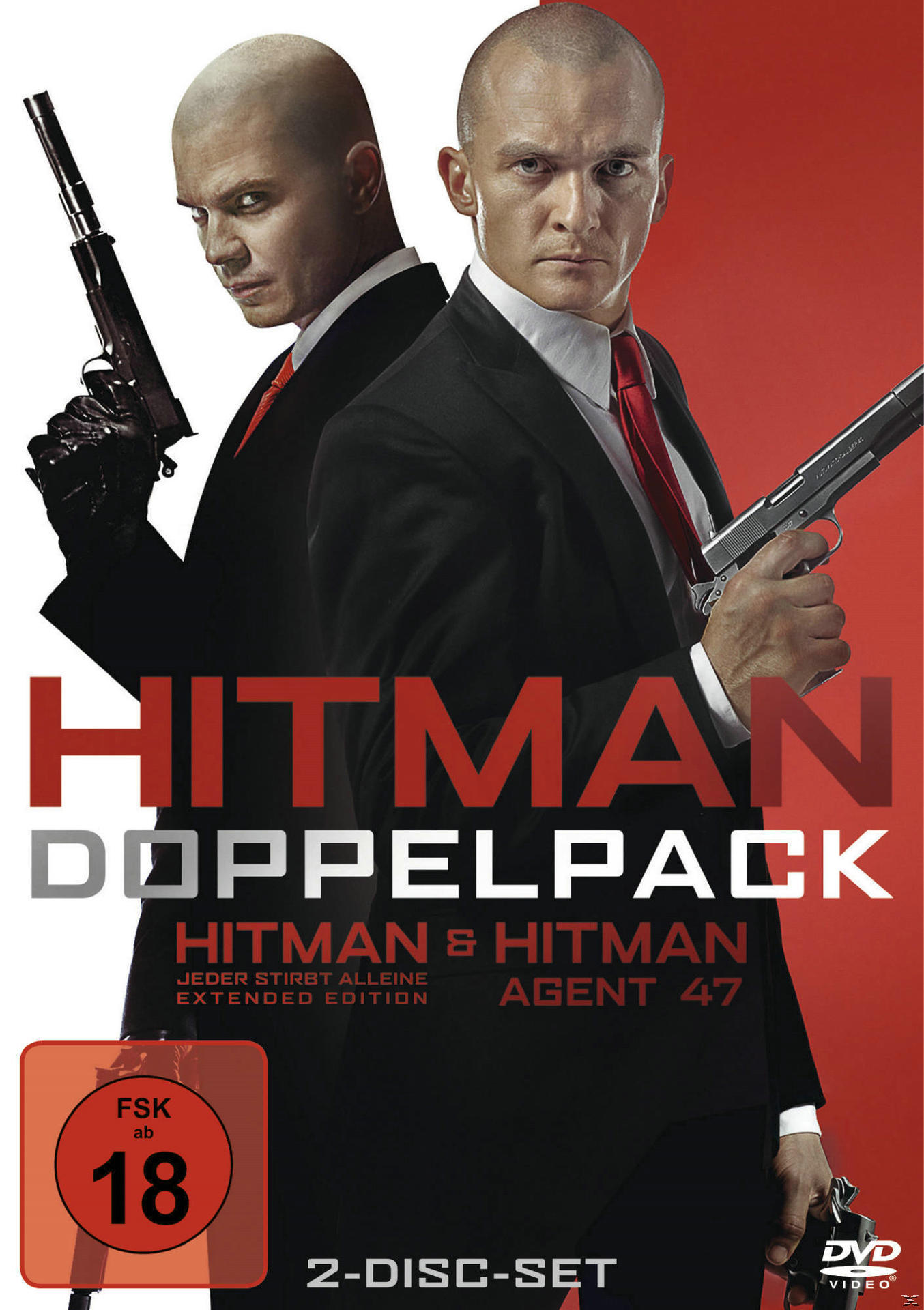 Hitman Doppelpack DVD-Cover. Zwei Männer halten Waffen. Titel: Hitman & Hitman Agent 47.
