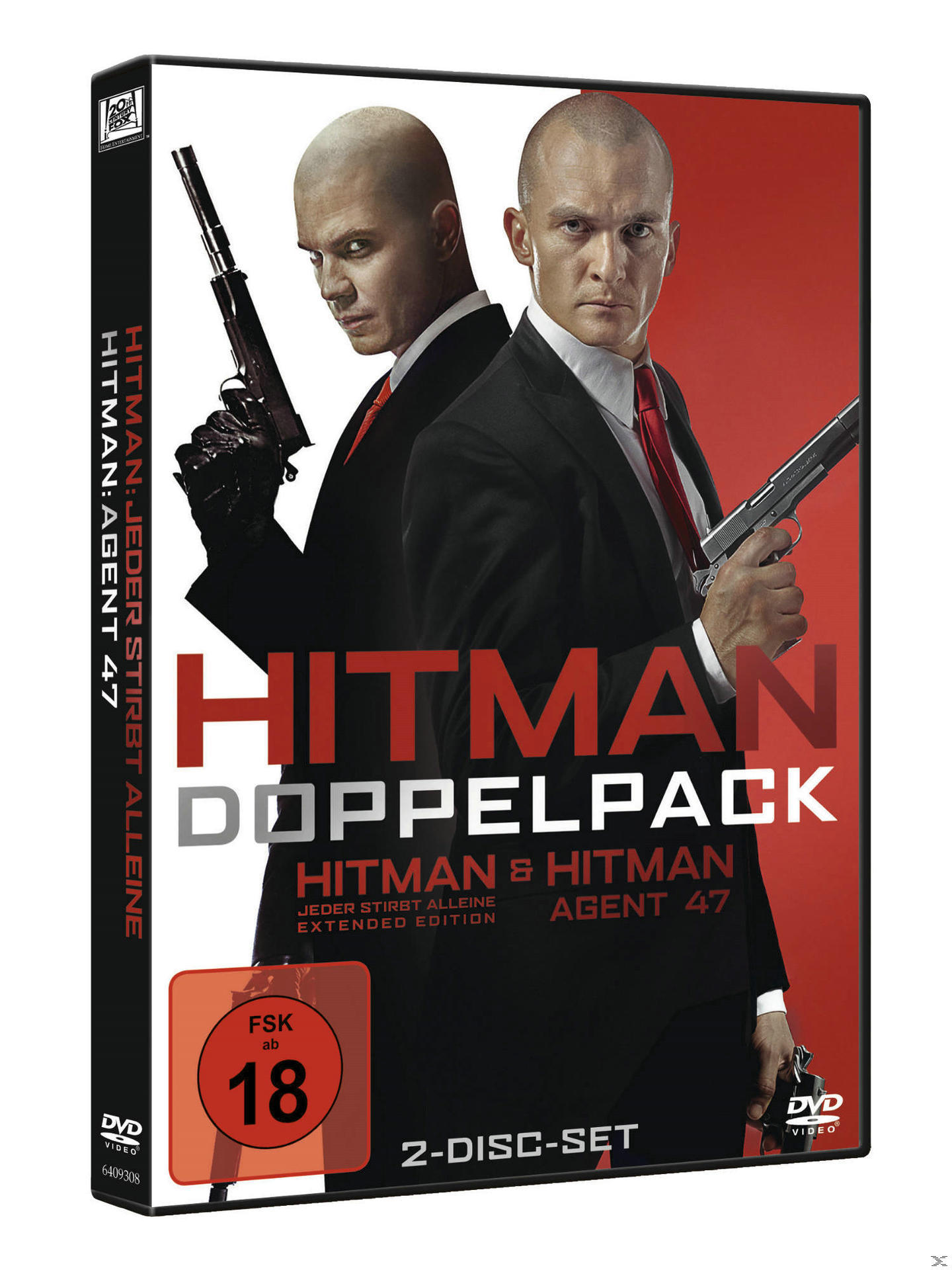 DVD-Box-Set von Hitman: Agent 47, zwei Männer halten Waffen.
