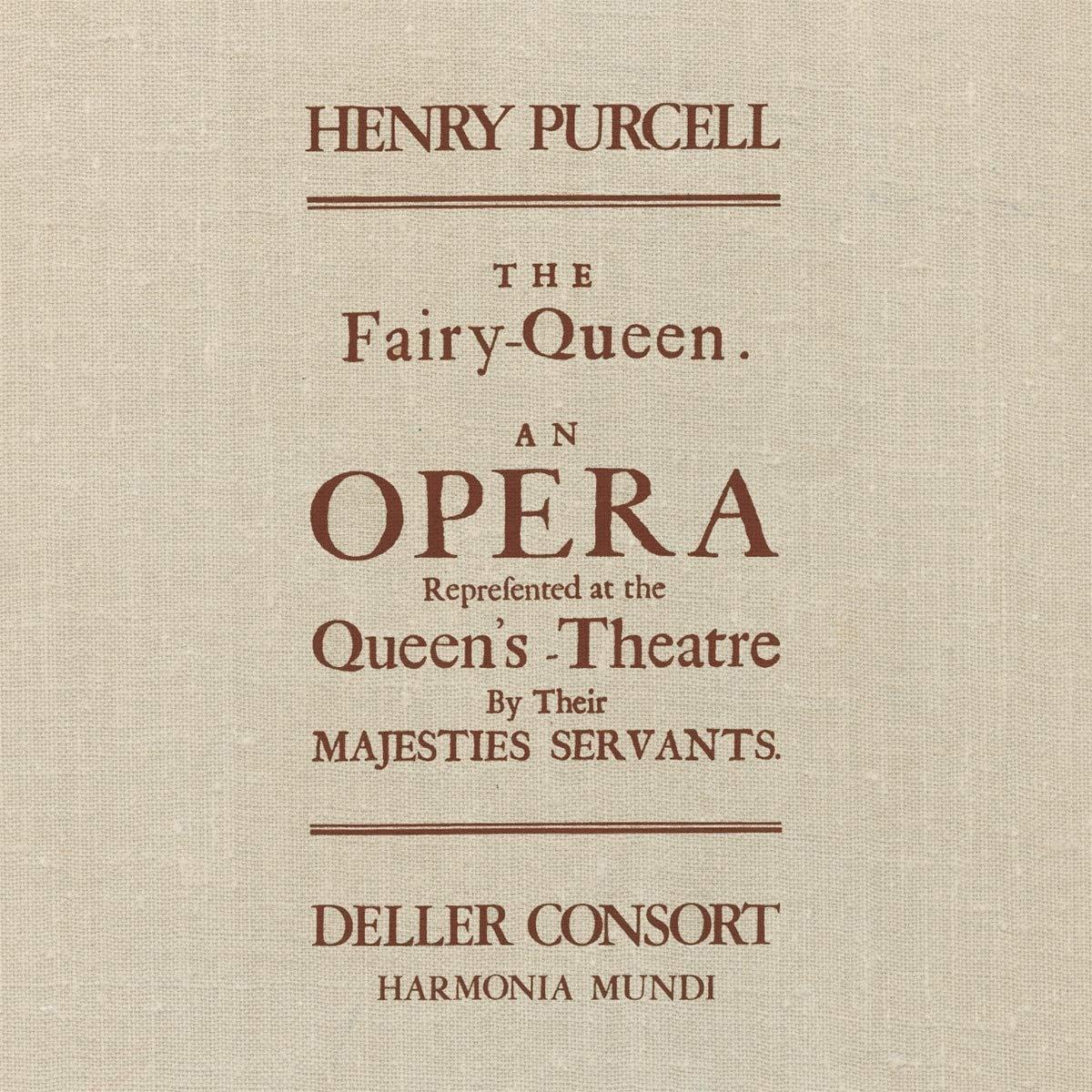 A The Fairy-Queen opera borítója. Arany szöveg bézs háttéren. A cím középre van igazítva.