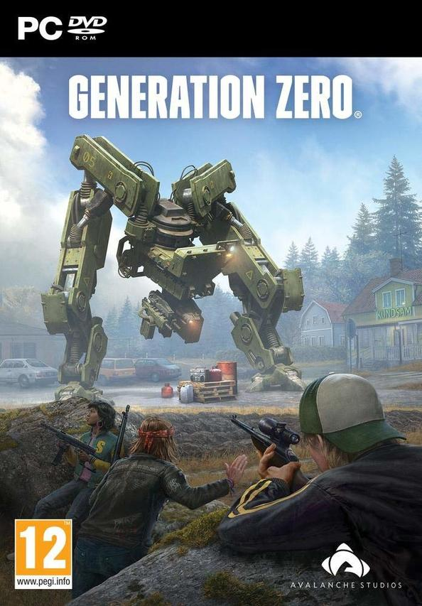 Játék borító: robotok harcolnak katonákkal egy tájban, címe: Generation Zero.