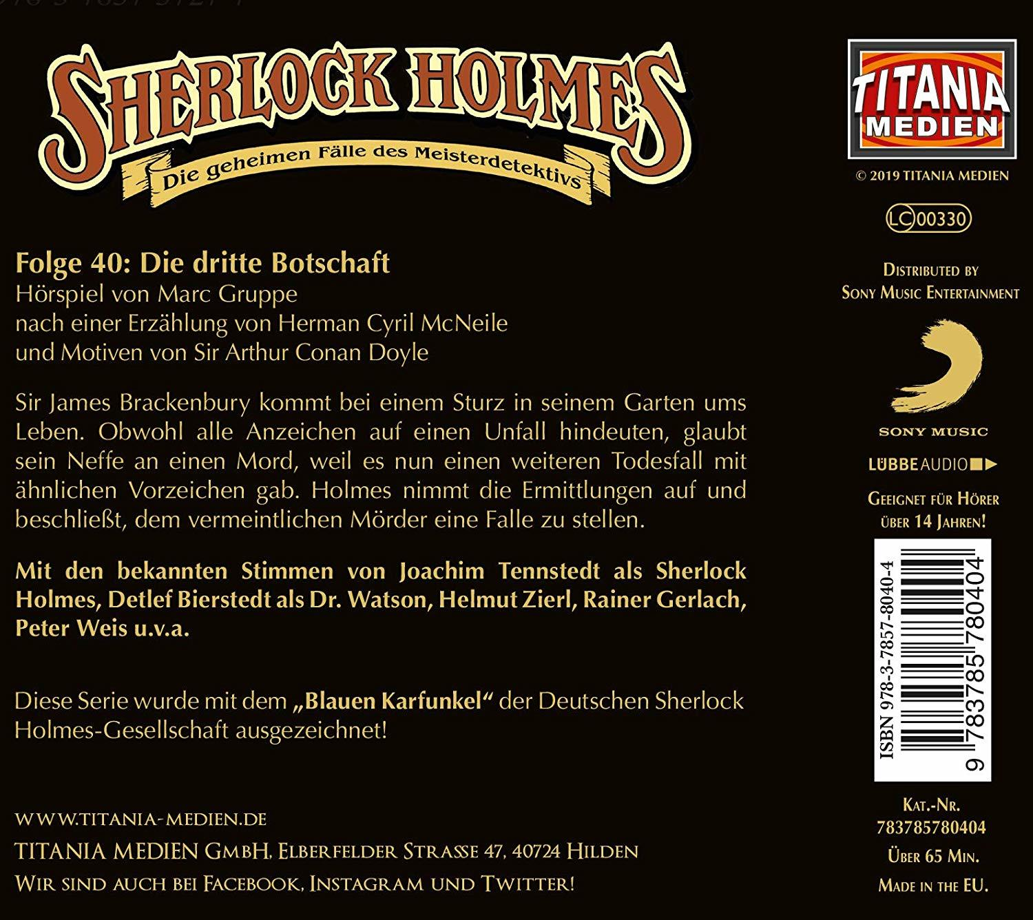 Holmes Sherlock - 040/Die dritte Botschaft  - (CD)