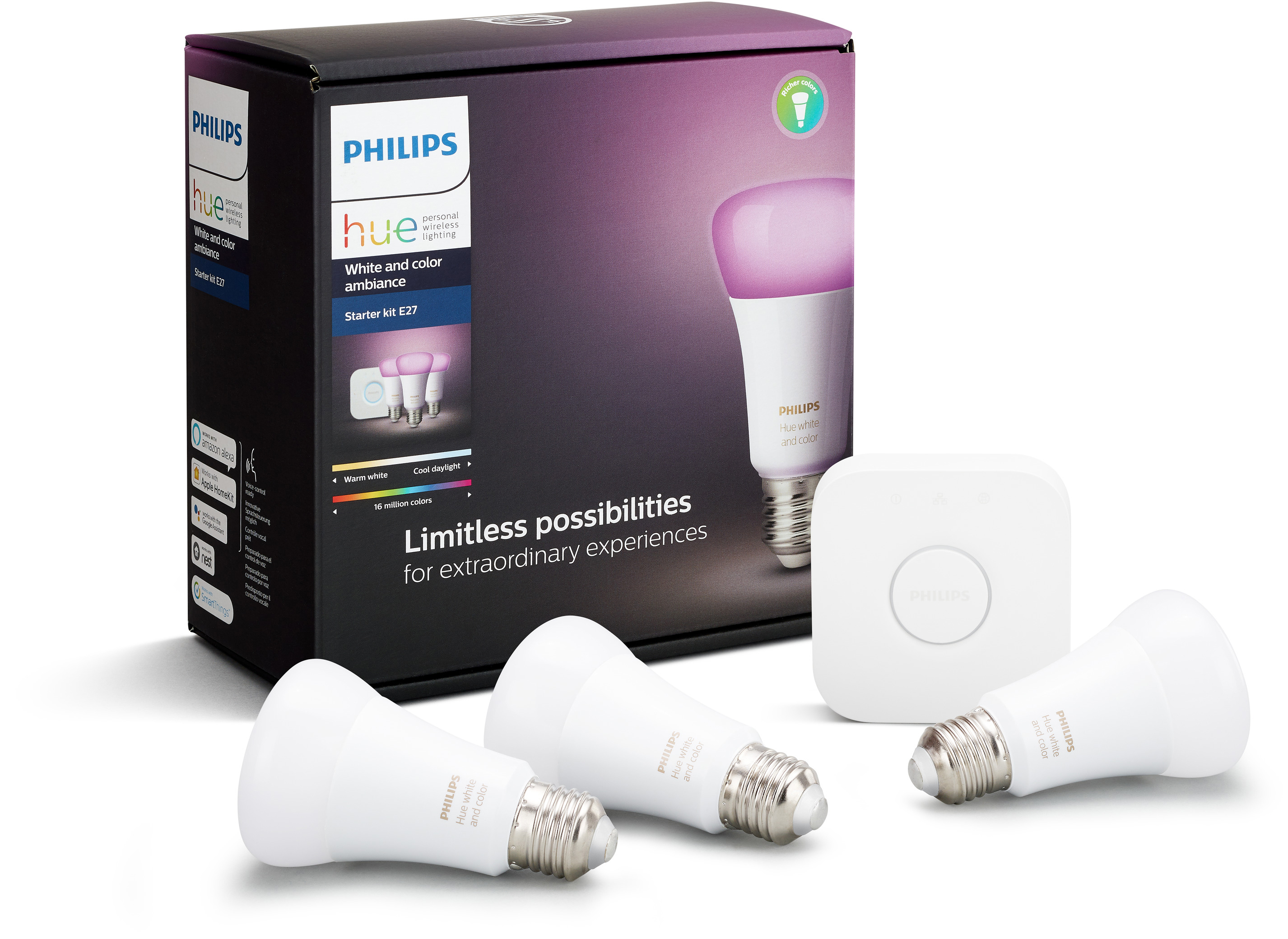 PHILIPS Hue White & Col. Amb. E27 Starter Set Bluetooth LED Leuchtmittel RGB