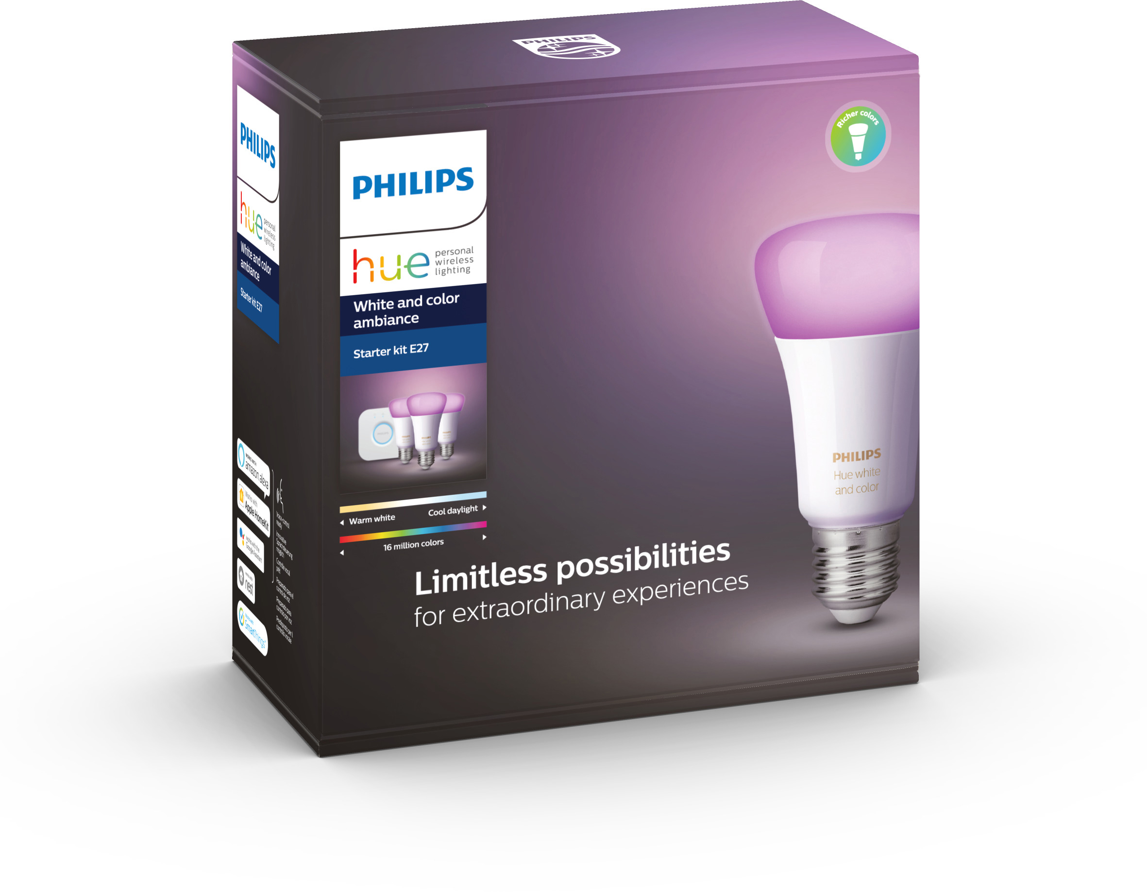 PHILIPS Hue White & Col. Amb. E27 Starter Set Bluetooth LED Leuchtmittel RGB