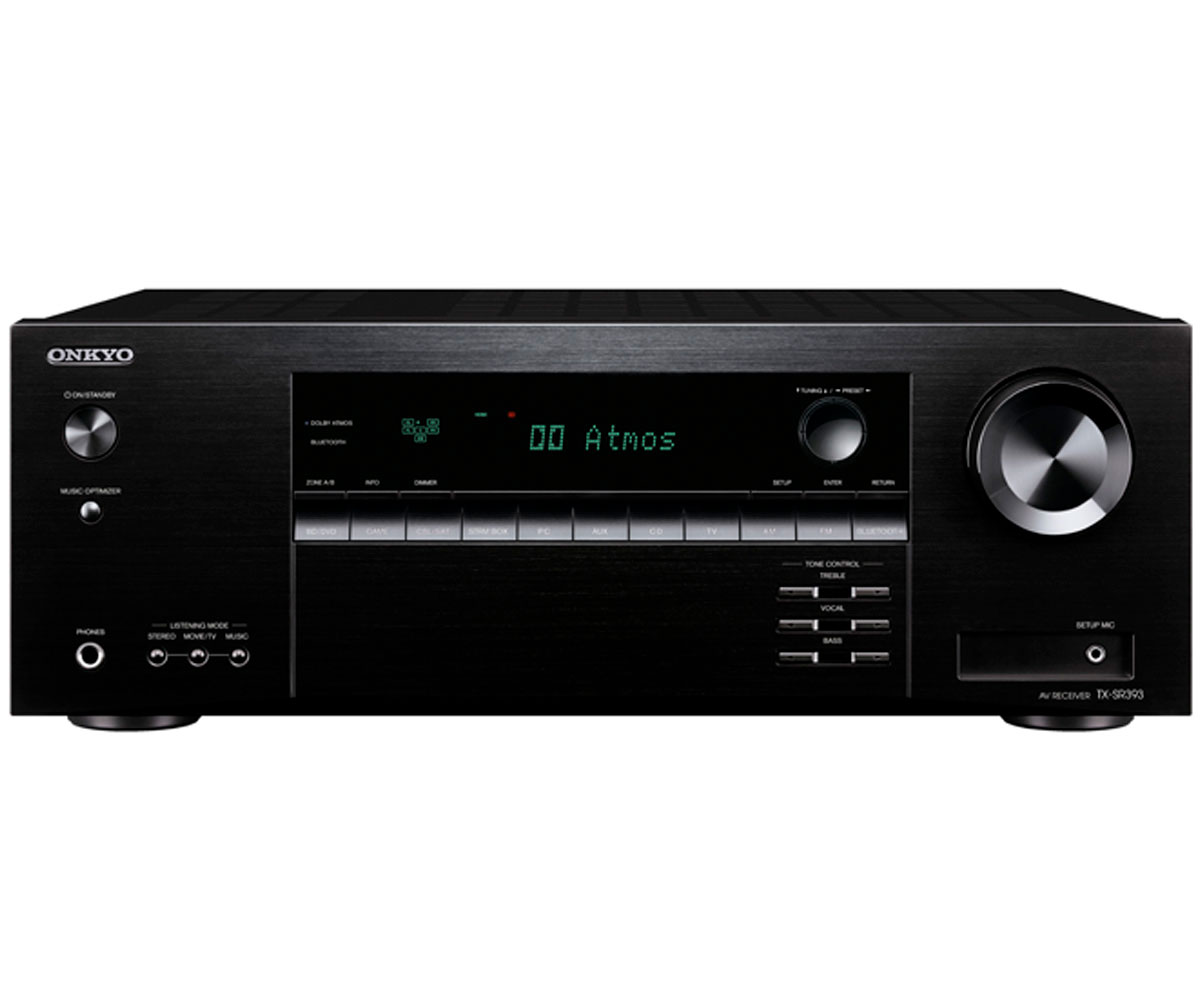 Receptor AV - Onkyo TX-SR393-B, 5.2 canales, 155W/canal, 4K/60 y HDR, Dolby Atmos y DTS:X, AccuEQ, Bluetooth