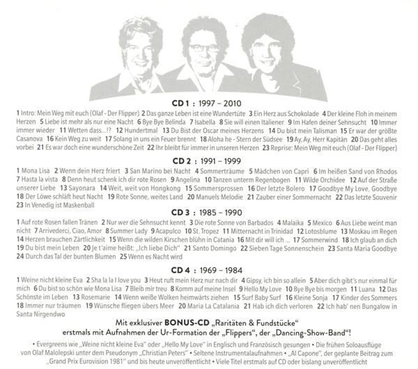 CD mit einer Liste von Liedern auf Deutsch und weißem Hintergrund. Titelliste in drei Spalten.