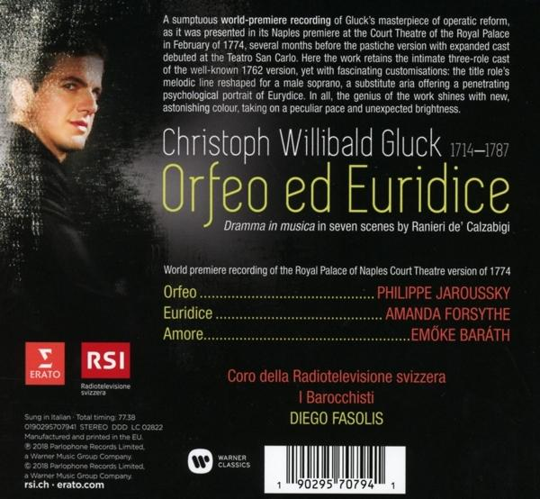 CD-Cover mit Text und Artwork von 'Orfeo ed Euridice' auf weißem Hintergrund.