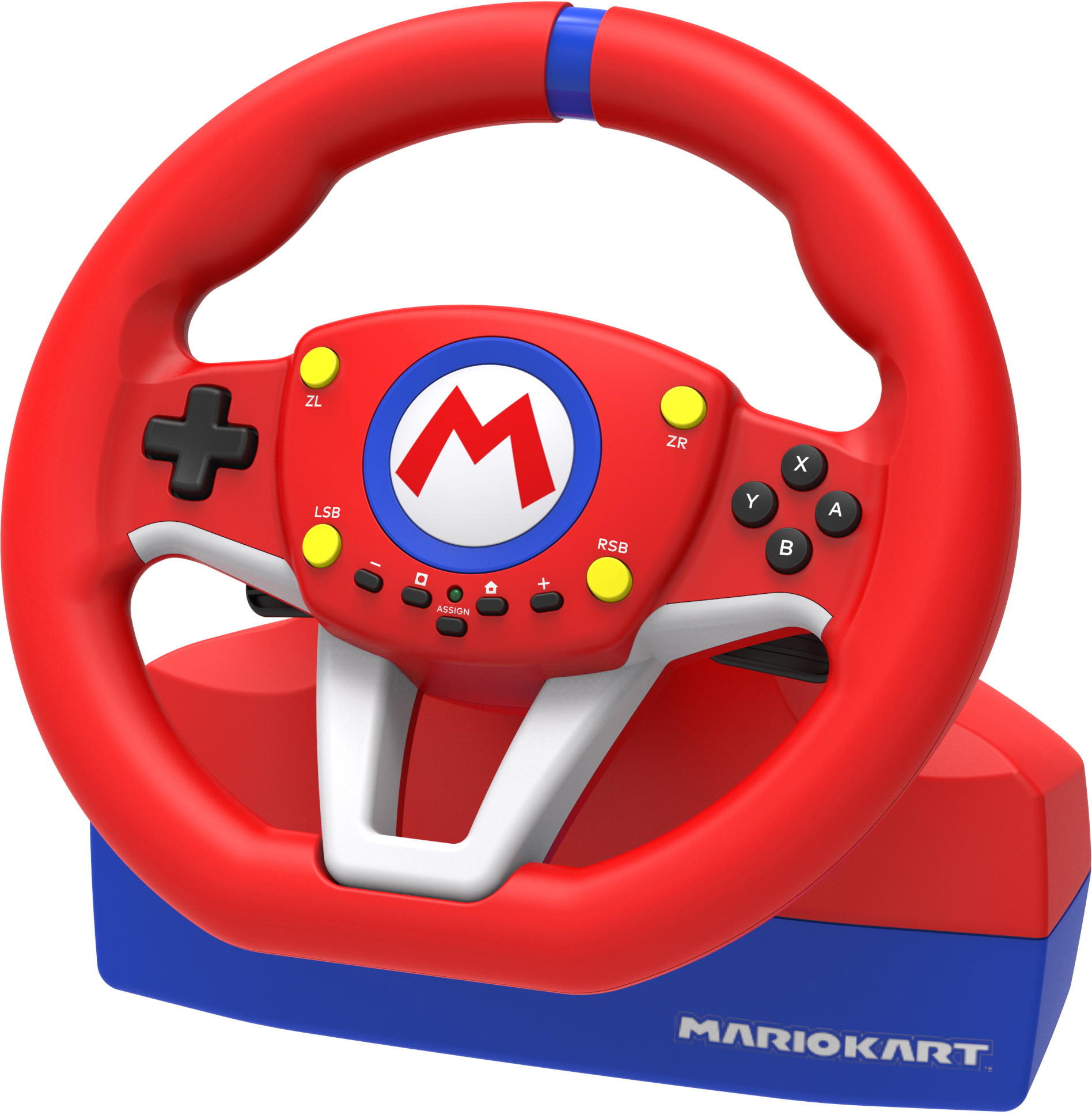 Ein rot-blaues Mario Kart-Lenkrad für eine Nintendo Switch.