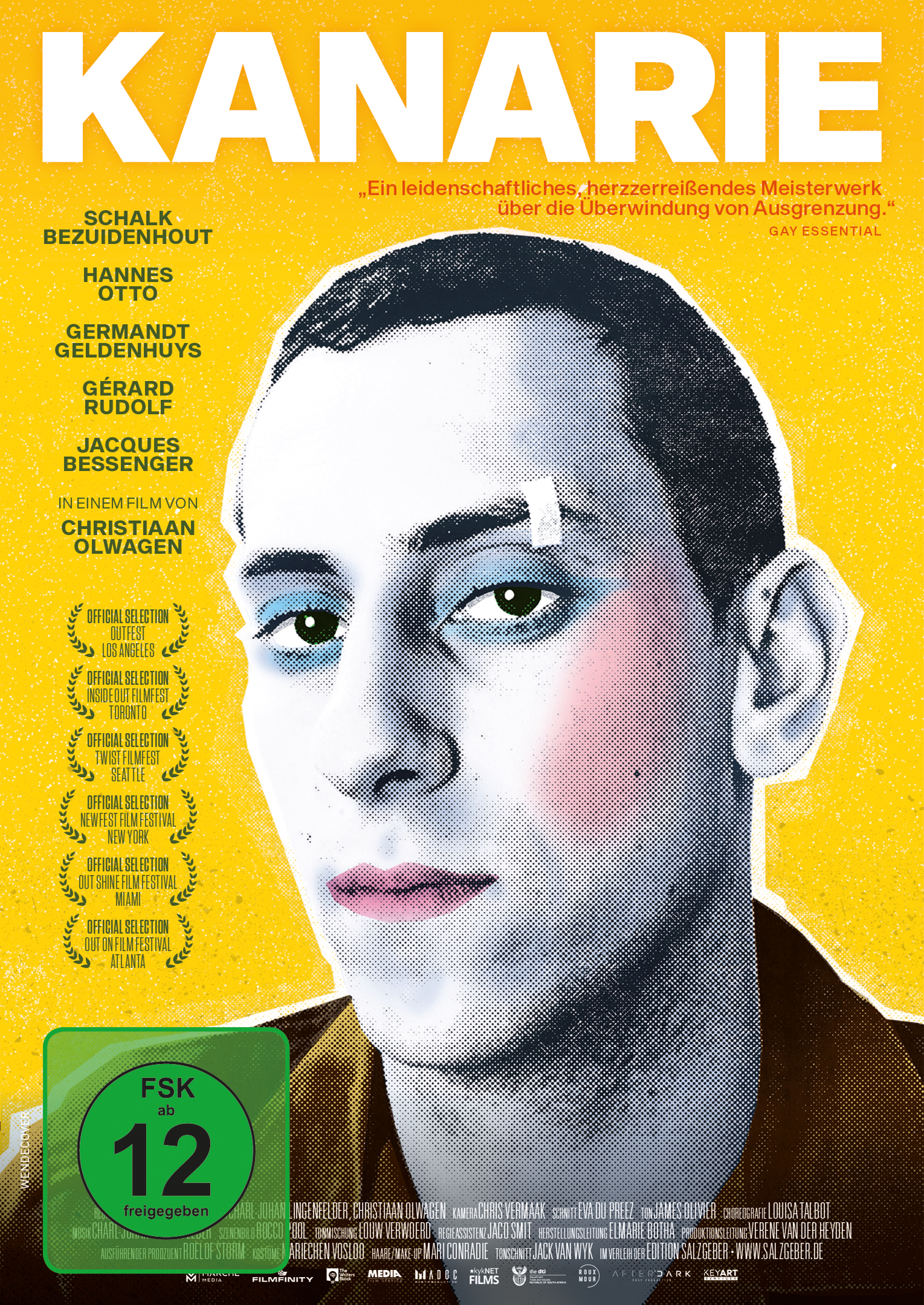 Das Bild ist ein Filmplakat mit dem Gesicht eines Mannes in der Mitte und gelbem Hintergrund.