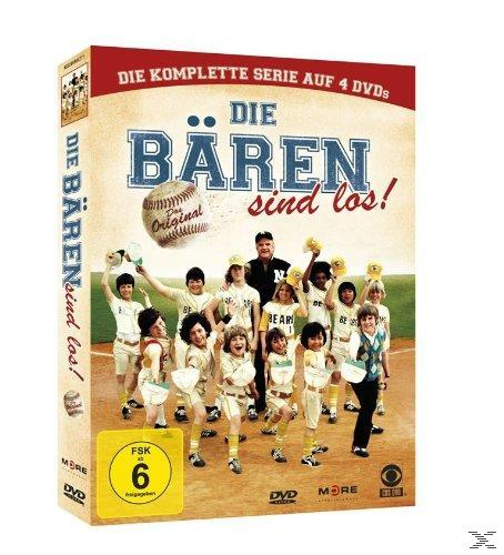 DVD-Hülle für 'Die Bären sind los!' mit einem Gruppenfoto von Kindern in Baseballuniformen.