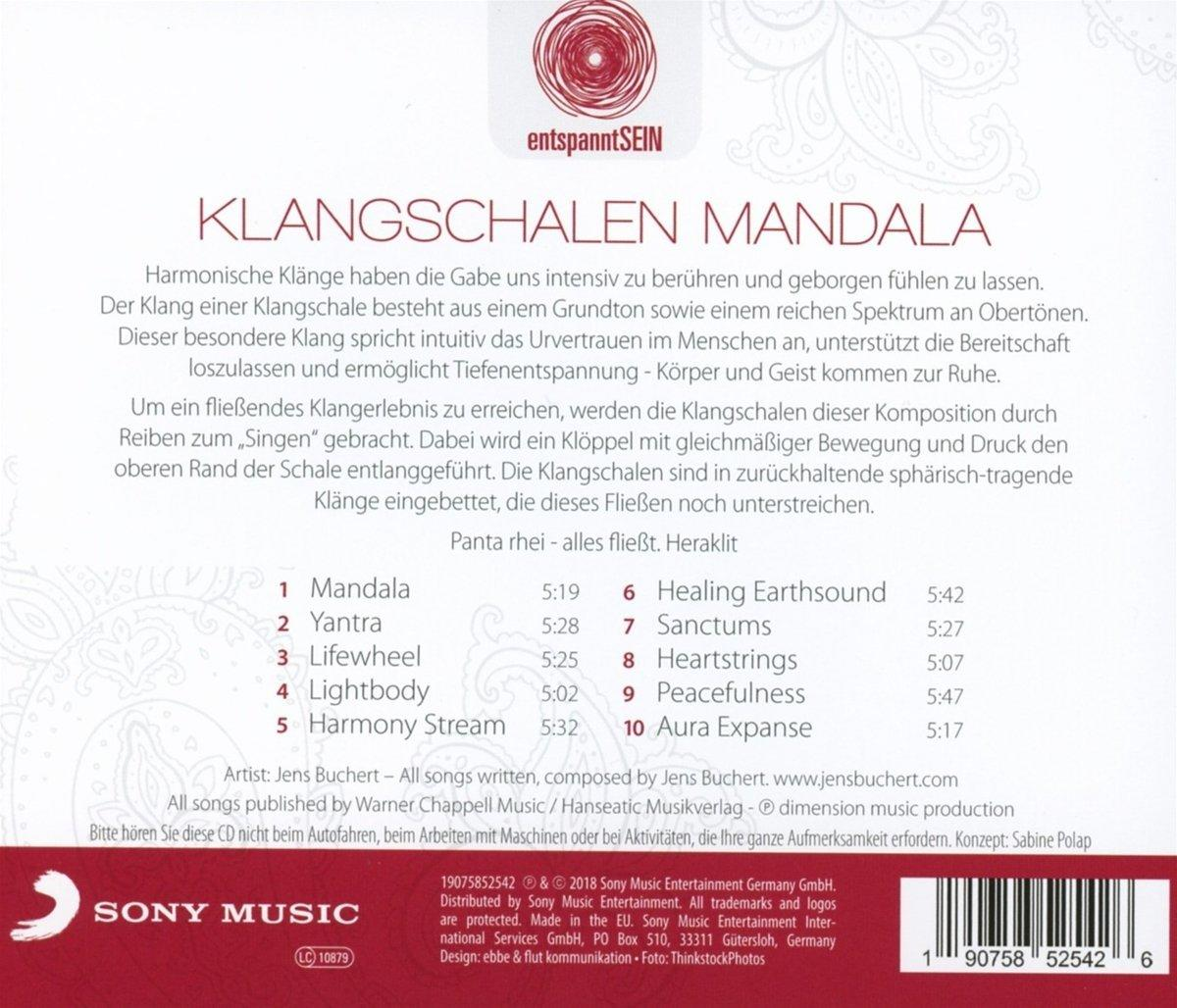 Ein CD-Cover mit deutschem Text, einschließlich 'Klangschalen Mandala' und Titelliste.