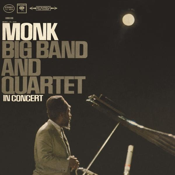 Album borító: Thelonious Monk koncerten, a 'Monk, Big Band és Quartet' szavakkal.