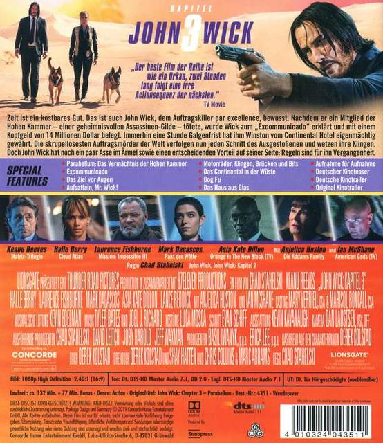 John Wick 3 DVD-Cover mit Keanu Reeves und Actionszenen.