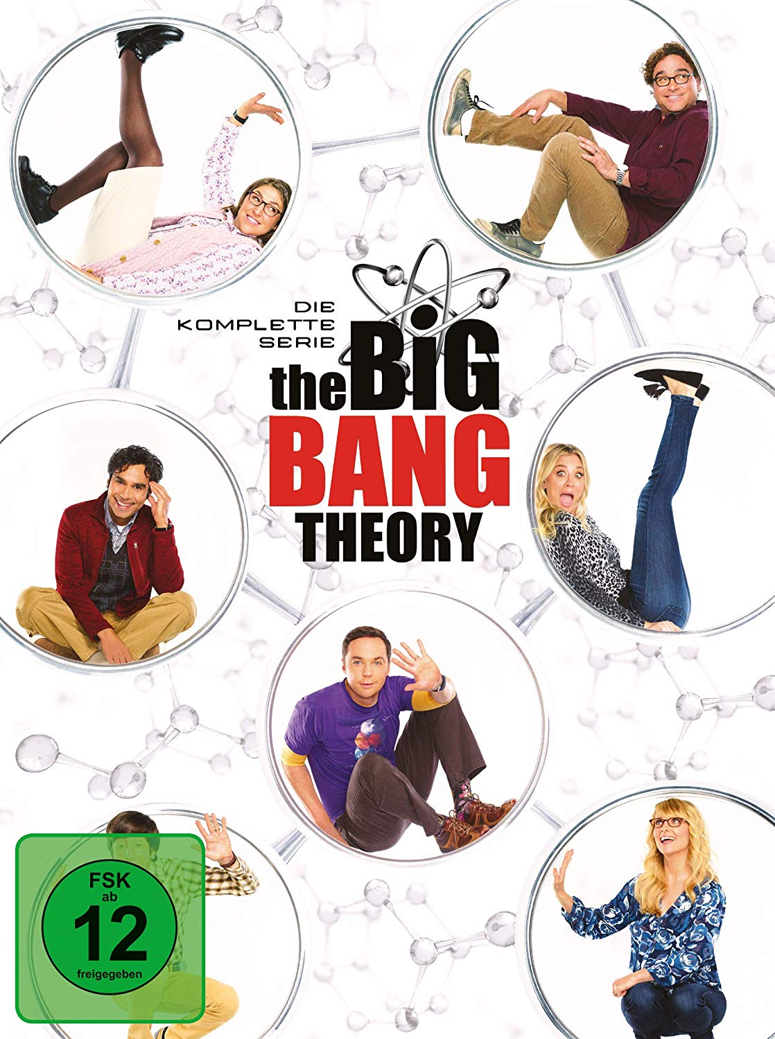 DVD-Cover von The Big Bang Theory mit Darstellern in kreisförmigen Rahmen.