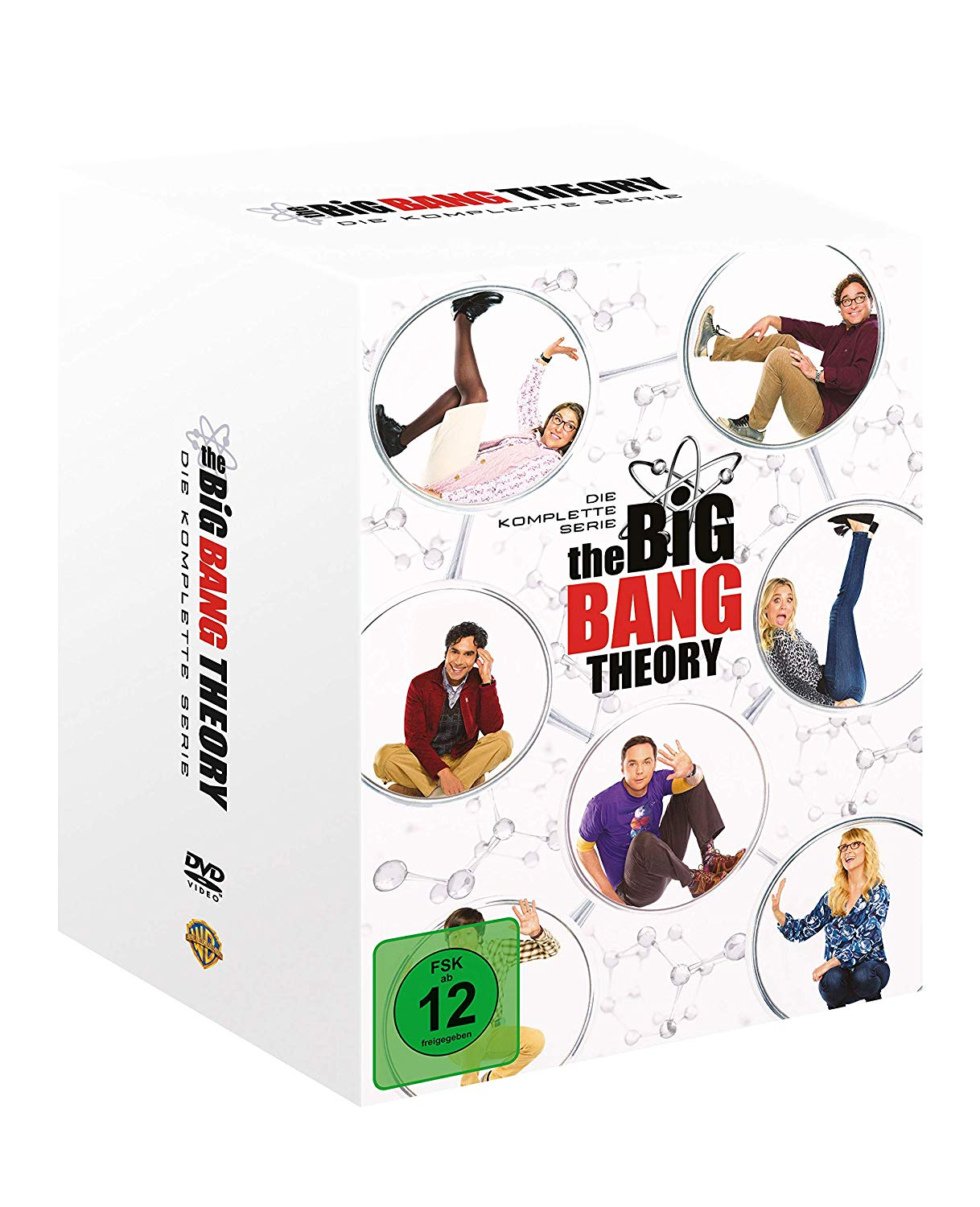 The Big Bang Theory DVD-Box-Set. Die Box hat Bilder der Besetzung und den Titel der Show.