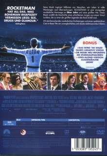 DVD-Rückseite: Elton John auf der Bühne, mit anderen Fotos von Leuten. Text und blauer Hintergrund.