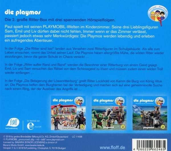 Playmobil-Box-Set-Cover mit drei Szenen. Charaktere in jeder Szene sind abgebildet.