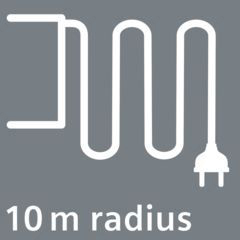 Symbol eines Netzkabels mit einem Radius von 10 m.