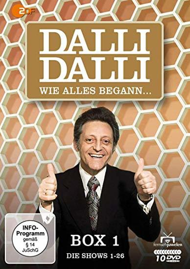DVD-Cover für „Dalli Dalli“, ein Mann mit Daumen hoch, Text und ein Logo.