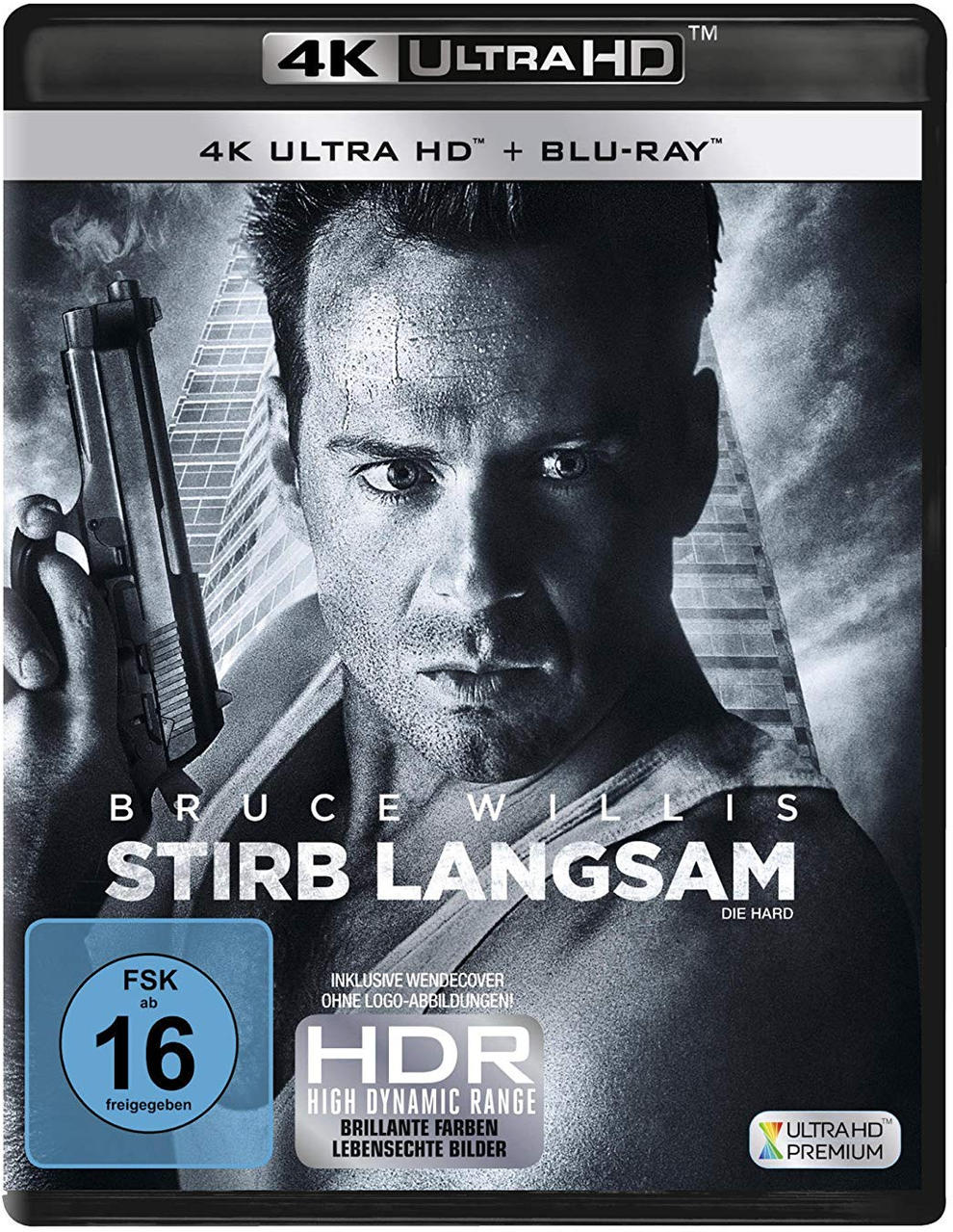 Filmcover. Bruce Willis mit einer Pistole. Titel: Stirb Langsam (Stirb Langsam).