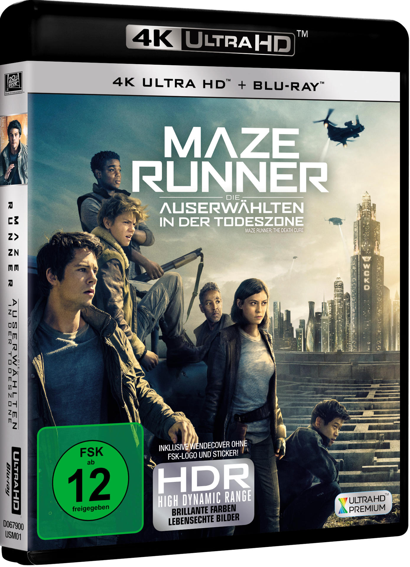 Filmcover von Maze Runner. Personengruppe im Vordergrund. Der Titel ist mittig, im Hintergrund eine Stadt.