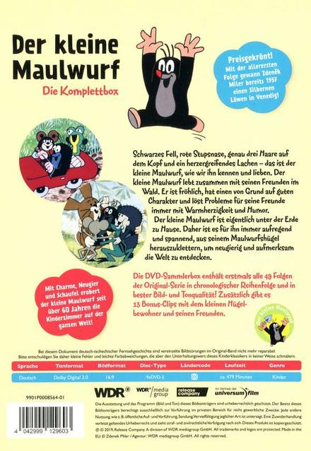 Eine DVD-Hülle mit einem Cartoon-Maulwurf. Der Text lautet 'Der kleine Maulwurf'. Der Hintergrund ist gelb mit anderen Cartoon-Bildern.